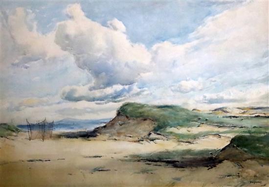 David West (1868-1936) Drying nets in the sand dunes 19.25 x 29in.